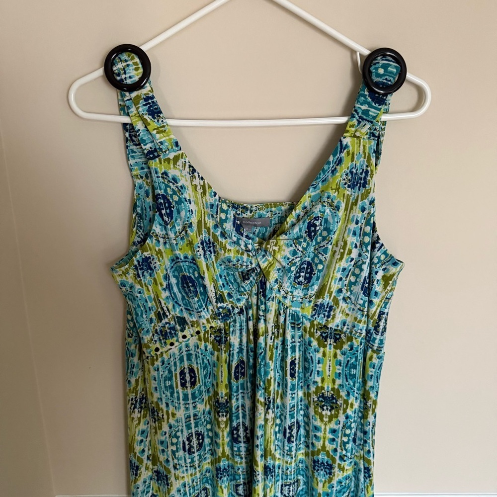 Y2K Boho Vacation Print my collection Sz XL Maxi Dress Twist Front Blue & Green - Picture 4 of 11